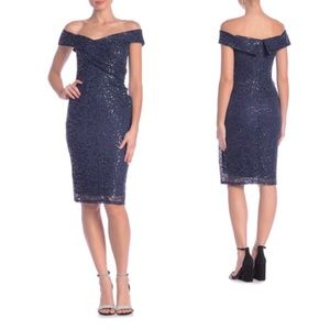Marina - Navy Sequin Lace Sheath Dress